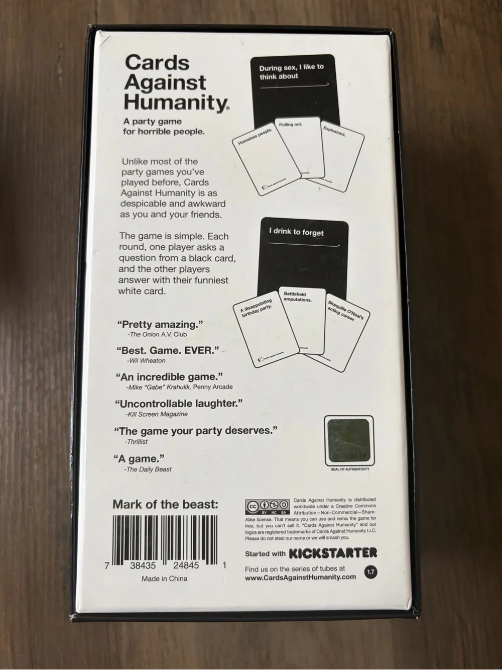 Cards Against Humanity Version 1.7 Original Party Game